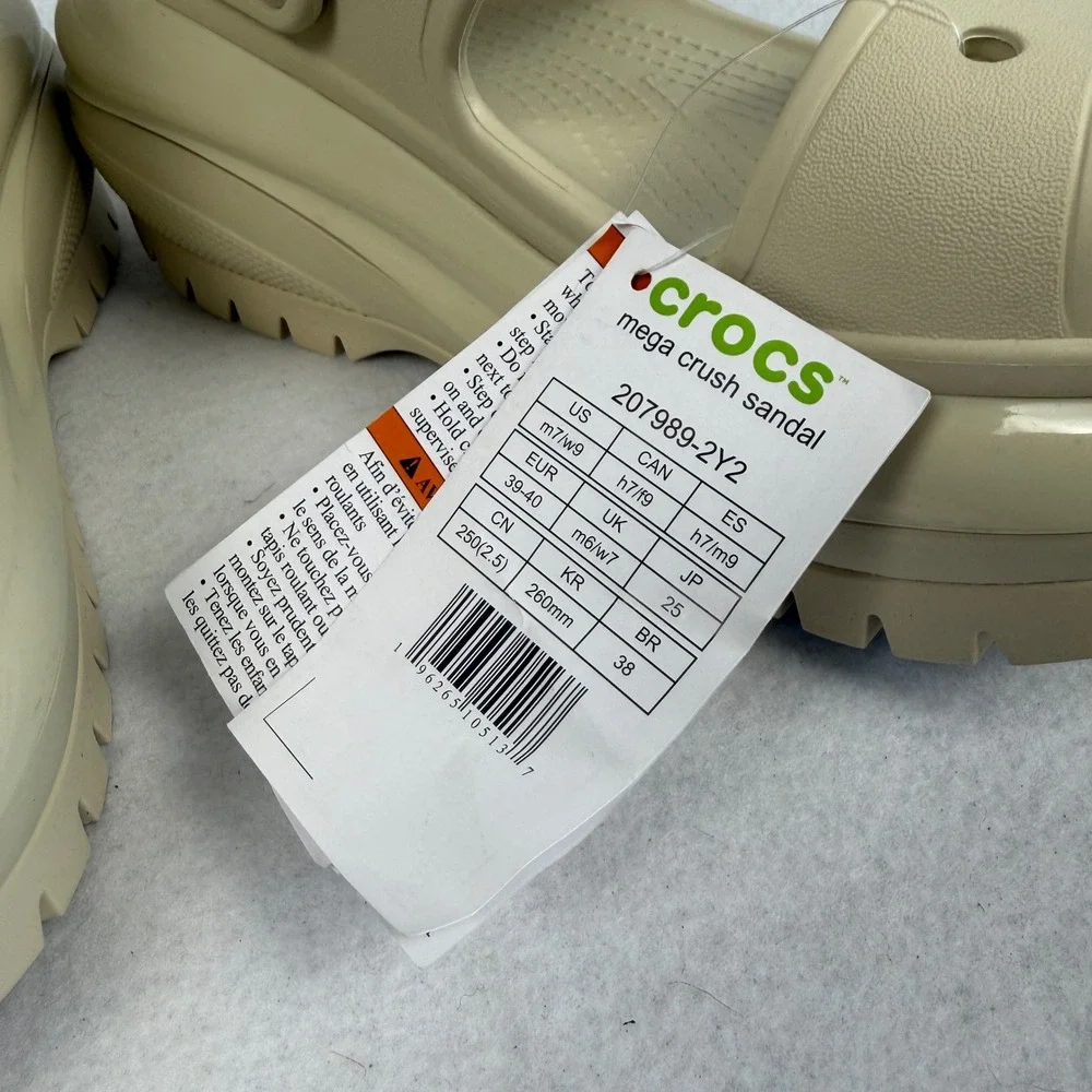 New Crocs Mega Crush Sandal Bone Platform Lug Sole Mens 7 Womens 9 Summer Cream